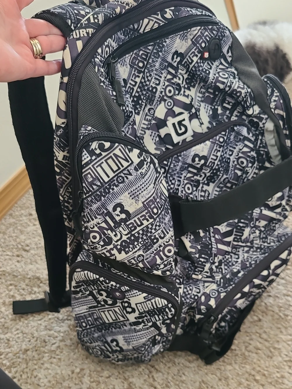 Burton Black & White Graphic Logo Backpack